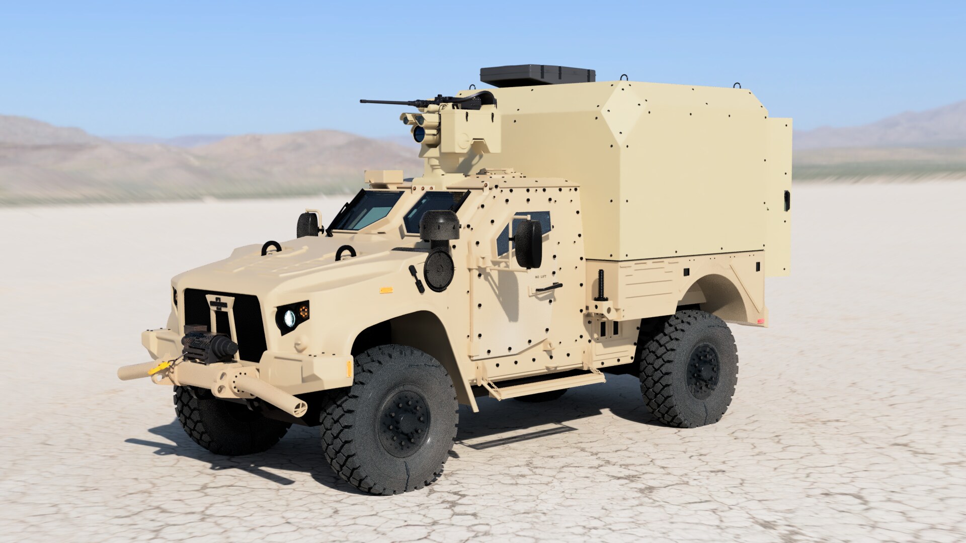 MilBESS 100 mounted on a JLTV with the environmental control module visible on the enclosure roof